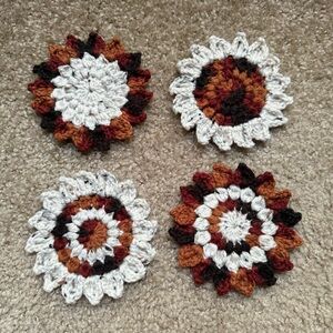 Handmade Crochet Sunflower Coaster Set of Four